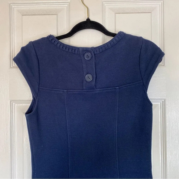 BODEN Summer Pique Ponte Sheath Dress Navy Blue Textured Cap Sleeve Size 6L - Picture 6 of 7